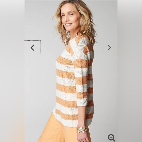 J. JILL Cabana-Stripes Open-Knit Sweater Apricot Cream Size Large - Picture 4 of 16